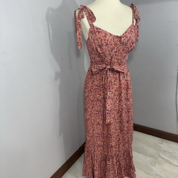 J Crew Peasant Cottagecore Ditsy Floral Maxi Long Dress Pink Sweetheart Coquette - Picture 4 of 17
